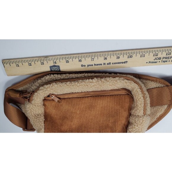 Sherpa and Cordoroy Belt Bag Gold Fanny Pack Beige - Picture 9 of 10